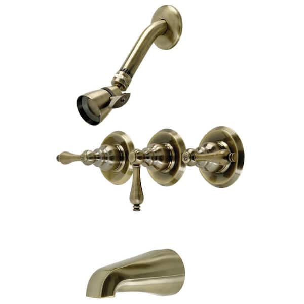 Kingston Brass Victorian Triple Handle 1-Spray Tub and Shower Faucet 2 GPM with Corrosion Resistant in. Antique Brass