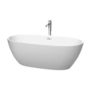 Juno 67 in. Acrylic Flatbottom Bathtub in Matte White with Polished Chrome Trim and Floor Mounted Faucet