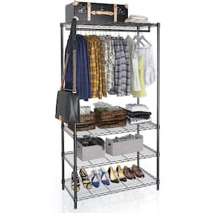 Black Metal Garment Clothes Rack with Shelves 35.4 in. W x 70.9 in. H