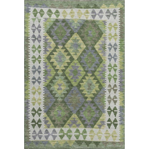 Mayfield Premium Machine Washable Abstract AMF1915 Olive 3 ft. x 5 ft. Area Rug