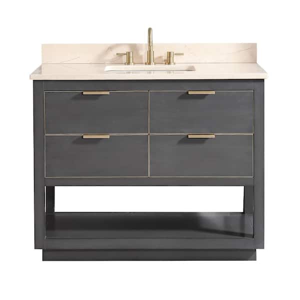 Avanity Allie 43 in. Single Sink Twilight Gray with Gold Trim Bath Vanity with Crema Marfil Marble Top