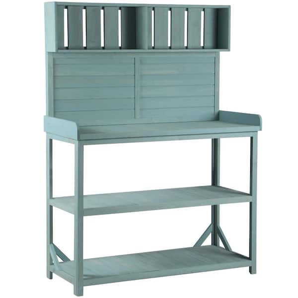 Unbranded 46.9 in. W x 19.3 in. D x 65 in. H Green Wooden Patio Potting Bench Table with 4-Storage Shelves and Side Hook