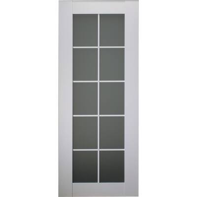32 in. x 80 in. Smart Pro Polar White Solid Core Wood 10-Lite Frosted Glass Interior Door Slab No Bore