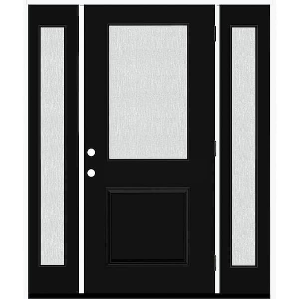 Steves & Sons Legacy 64 in. W x 80 in. 1/2 Lite Rain Glass LHOS Primed Black Finish Fiberglass Prehung Front Door with Db 12 in. SL