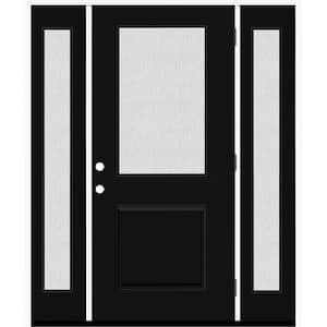 Legacy 68 in. x 80 in. 1/2 Lite Rain Glass LHOS Primed Black Finish Fiberglass Prehung Front Door w/Dbl 14 in. SL