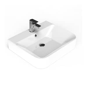 Fly 3054 Ceramic Rectangle Wall Mounted Sink With one faucet hole in Glossy White