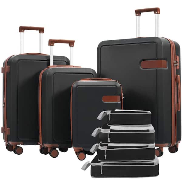 Merax 4-Piece Black and Brown Expandable ABS Hardshell Spinner 16 in. 20 in. 24" 28" Luggage Set with 4 Packing Cubes TSA Lock