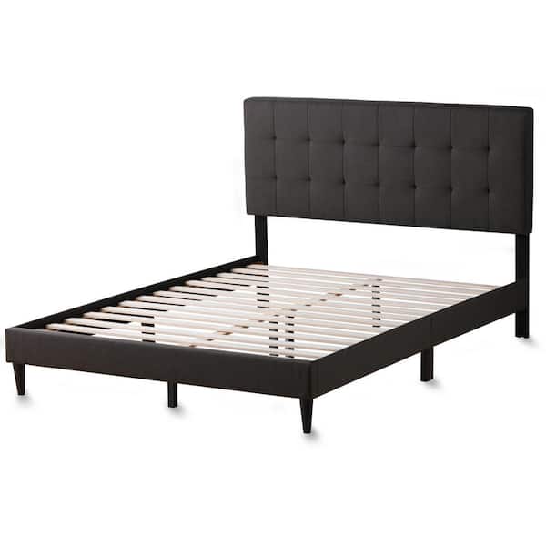 Brookside Cara Upholstered Charcoal King Platform Bed Frame with Square Tufted Headboard