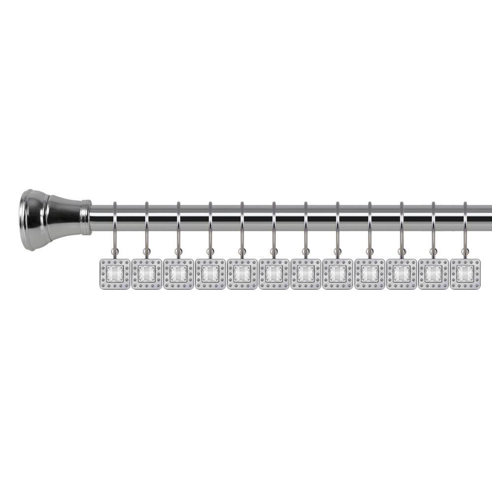 Chrome Double Shower Curtain Hooks with Crystal Design, Set of 12