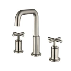 Brass 8 in. Widespread Double Handle Bathroom Faucet with Water Supply Hoses and Quick Connected Hose in Brushed Nickel
