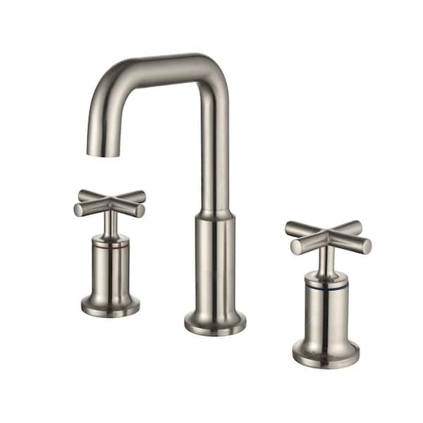 Boyel Living Brass 8 in. Widespread Double Handle Bathroom Faucet with Water Supply Hoses and Quick Connected Hose in Brushed Nickel