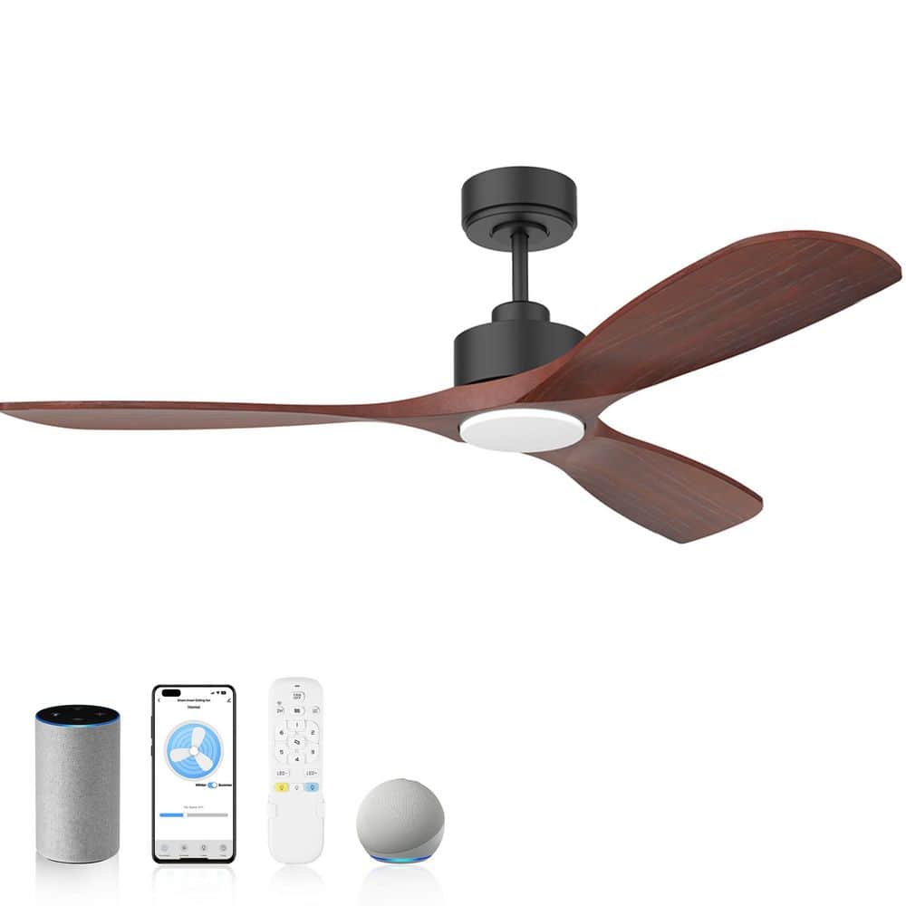 52 in. Modern Outdoor Indoor Black Standard Downrod Mount Ceiling Fans with LED Lights Remote,Control via Alexa App price history on PriceWatchPro