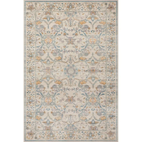 Veliora Floral Washable Area Beige 5 ft. x 7 ft. Indoor Area Rug
