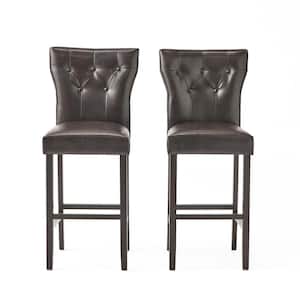 Cadwallader 30.75 in. Brown Tufted Leather Bar Stool (Set of 2)