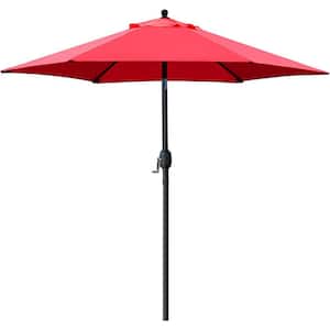 7.5 ft. Patio Umbrella Outdoor Table Market Umbrella with Push Button Tilt/Crank, 6 Ribs in Red
