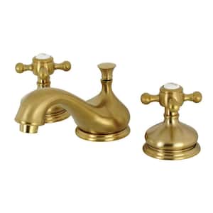 Vintage 2-Handle 8 in. Widespread Bathroom Faucets with Brass Pop-Up in Brushed Brass