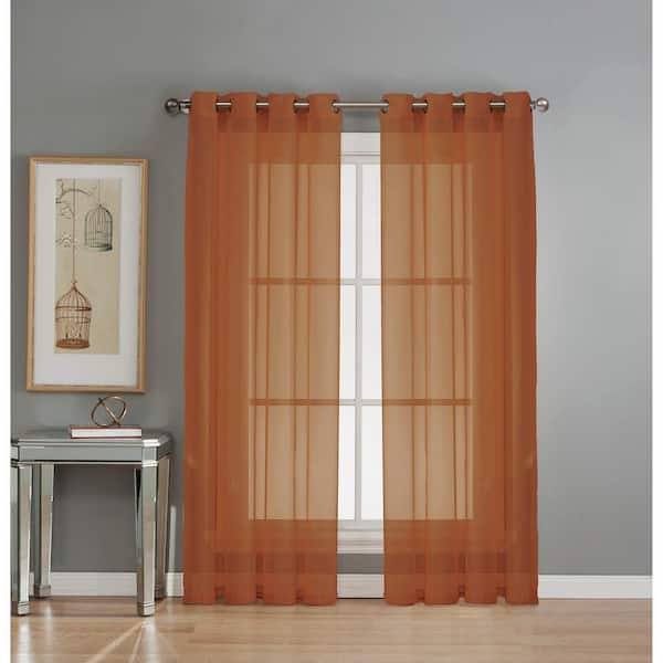 Window Elements Sheer Diamond Sheer Voile Rust Grommet Extra Wide Curtain Panel, 56 in. W x 84 in. L