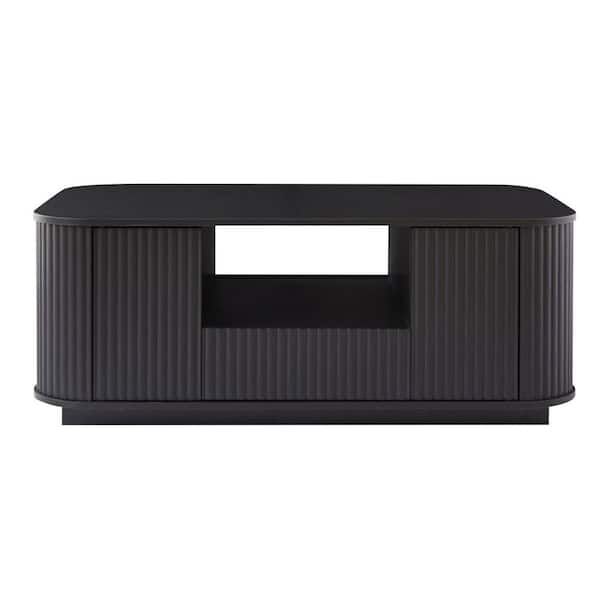 47 in. Black Wood Oval Block Coffee Table With Storage