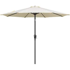 9 ft. Outdoor Market Table Patio Umbrella with Button Tilt, Crank and 8-Sturdy Ribs for Garden in Beige
