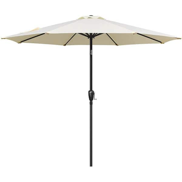 9 ft. Outdoor Market Table Patio Umbrella with Button Tilt, Crank and 8-Sturdy Ribs for Garden in Beige