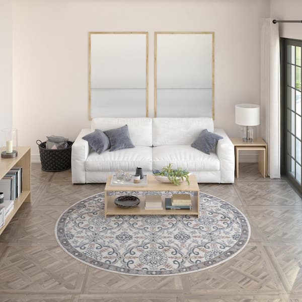 Hampton Brocade Cream 8 ft. Round Indoor Area Rug