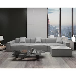 140 in. Square Arm 4-Piece Polyester L-Shaped Sectional Sofa in Gray
