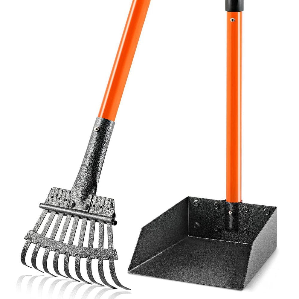 2-Piece Garden Tool Set Dog Pooper Scooper Stainless Steel Tray and Rake Long Handle for Grass Gravel Cement price history on PriceWatchPro