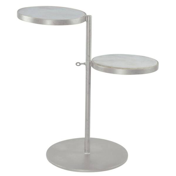 Worldwide Homefurnishings 2-Tier Marble Accent Table in Antique Silver