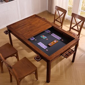 62 in. L Cherry Wood Solid Wood Game Table with 4 Legs Dual-Purpose Design for Gaming and Dining Table (Seats-4)