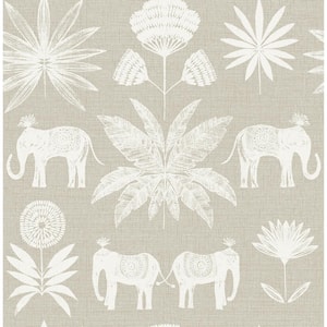 Bazaar Light Grey Elephant Oasis Fabric Non-Pasted Matte Wallpaper