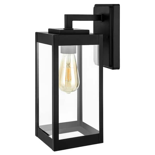 DEWENWILS 1- Light 13.8 in. Matte Black Outdoor Hardwired Wall Lantern Sconce with Clear Glass