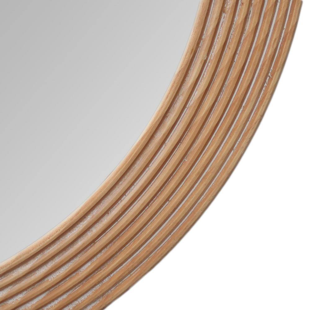 31.5" Round Natural Wood Framed Decorative Mirror