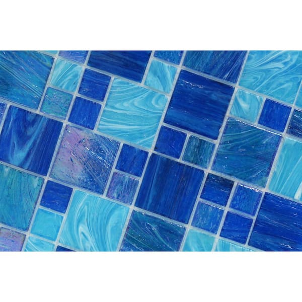 Aqua Blue Ocean French Pattern 3 in. x 6 in. Glass Mosaic Tile Sample