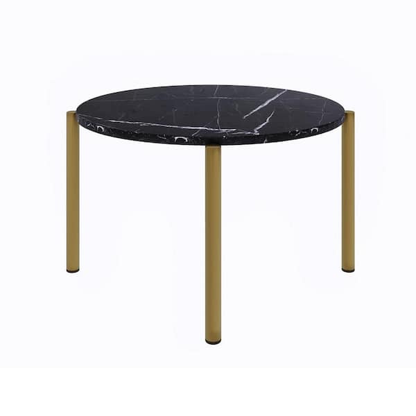 Benjara 36 In. Gold and Black Modern Coffee Table with Marble Top