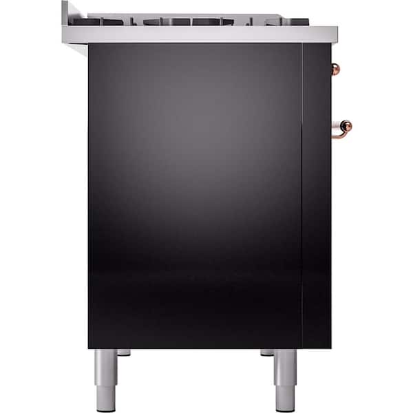 Nostalgie II 48 in. Dual Fuel Natural Gas Range with 8 Burners, Griddle, Copper Trim in Glossy Black