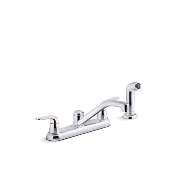 KOHLER Jolt Double Handle Standard Kitchen Faucet with Pull Out Spray Wand in Polished Chrome