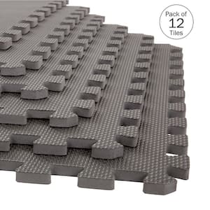 Interlocking Gray 24 in. W x 24 in. L x 0.5 in Thick Exercise/Gym Flooring Foam Tiles - 12 Tiles\Case (48 sq. ft.)