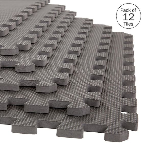 Stalwart Interlocking Gray 24 in. W x 24 in. L x 0.5 in Thick Exercise/Gym Flooring Foam Tiles - 12 Tiles\Case (48 sq. ft.)