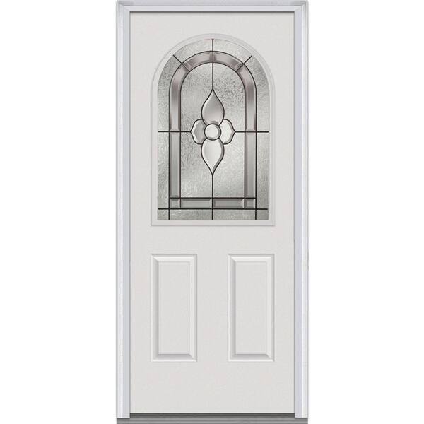 MMI Door 32 in. x 80 in. Master Nouveau Left-Hand 1/2 Lite 2-Panel Classic Primed Fiberglass Smooth Prehung Front Door