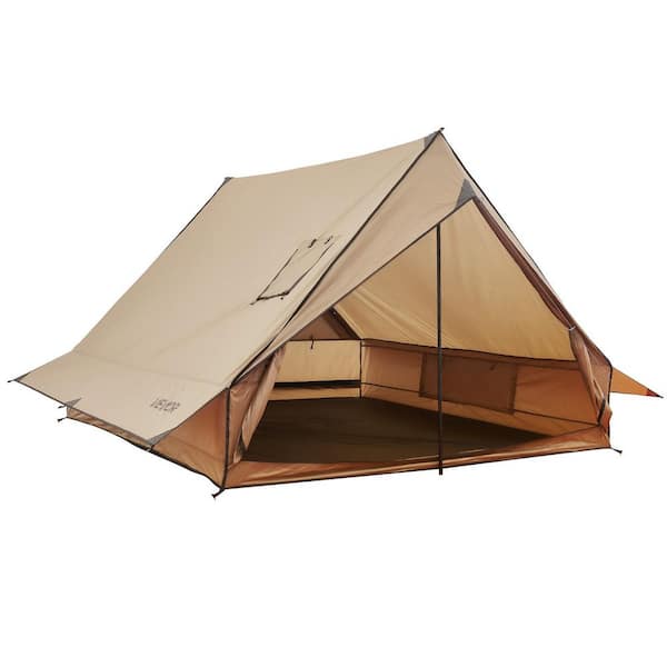 6.56 ft. x 8.2 ft. Brown 2-Person Hot Tent, Cabin with Stove Jack & Poles, Waterproof 4-Season Shelter for Camping