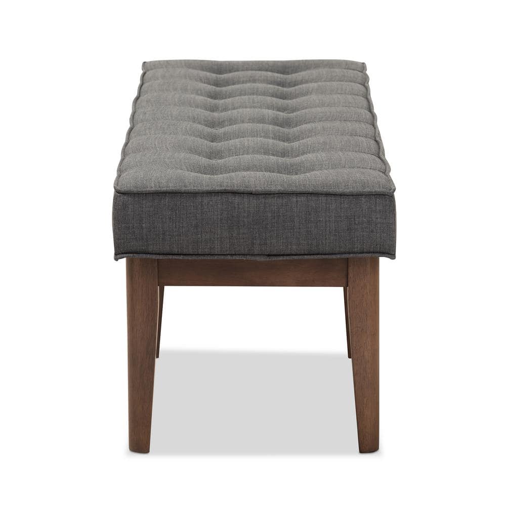 Lucca Mid-Century Button-Tufted Bench in Dark Grey and Walnut