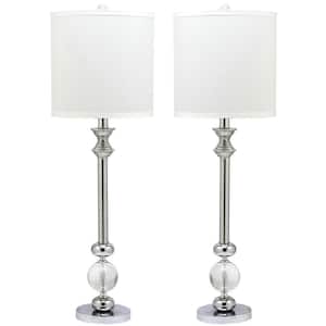 Erica 31 in. Sliver/Clear Crystal Candlestick Lamp with White Shade (Set of 2)