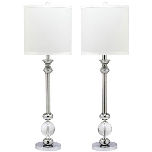 SAFAVIEH Erica 31 in. Sliver/Clear Crystal Candlestick Lamp with White Shade (Set of 2)