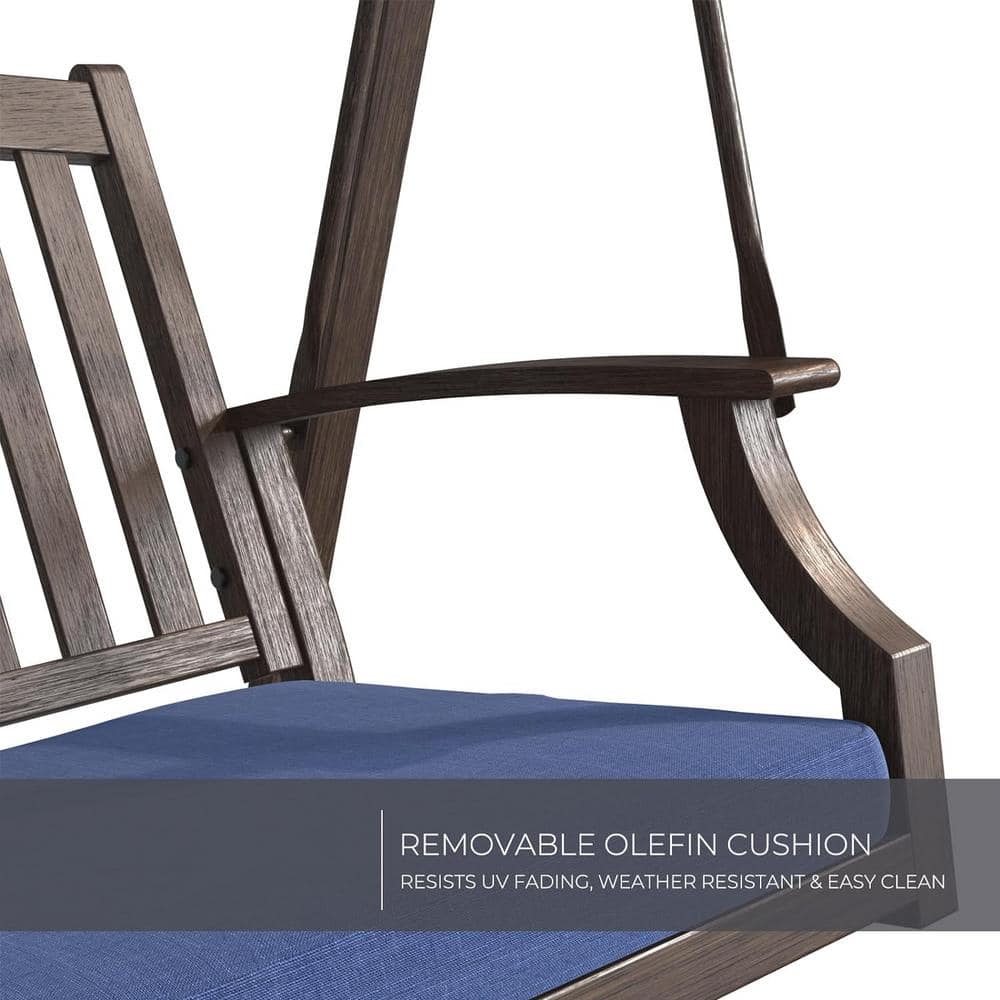 Farmhouse Dark Blue Steel Patio Swing with Adjustable Canopy and Cushions