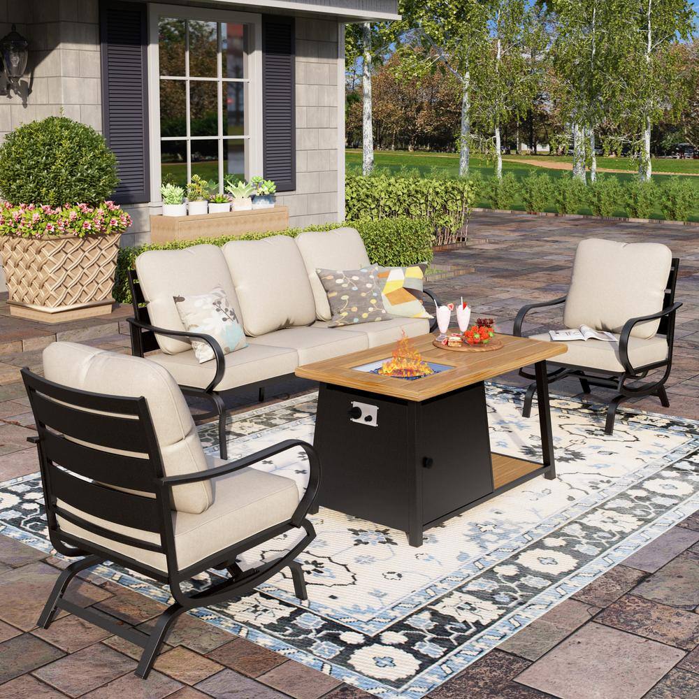 PHI VILLA Black 4Piece Metal Slatted 5 Seat Steel Outdoor Patio