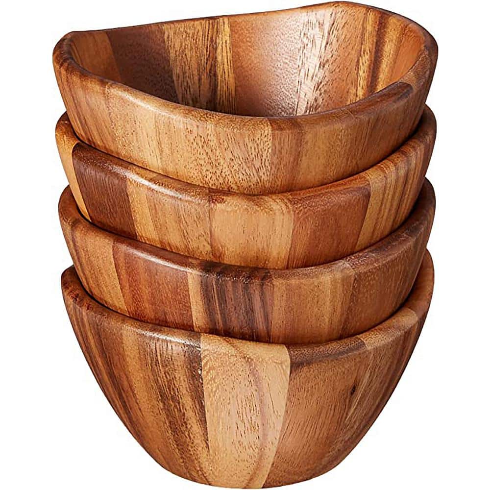 Acacia Medium Brown Circular Serving Bowls, Set of 4