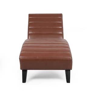 Austell Cognac Brown and Dark Brown Channel Stitch Chaise Lounge