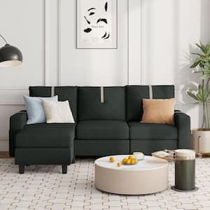 80.32 in. W Square Arm 2-Piece Fabric L-Shaped 3-Seat Sectional Sofa in Black with Side Storage Pockets