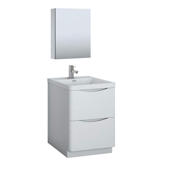 Fresca Tuscany 24 in. Modern Bathroom Vanity in Glossy White with Vanity Top in White with White Basin, Medicine Cabinet