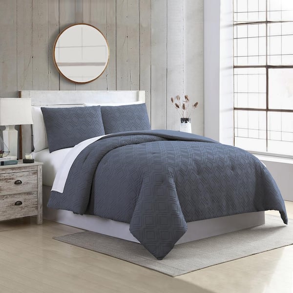 MODERN THREADS 3-Piece Clipped Jacquard Ethos Navy King Microfiber ComforterSet